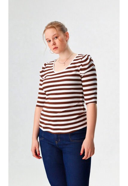 Camiseta Para Mujer Manga 3/4 Cafe Marca L&H Ref. 2J409114