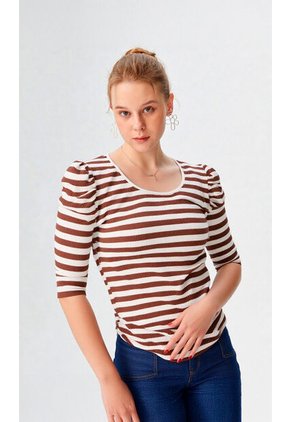 Camiseta Para Mujer Manga 3/4 Cafe Marca L&H Ref. 2J409114