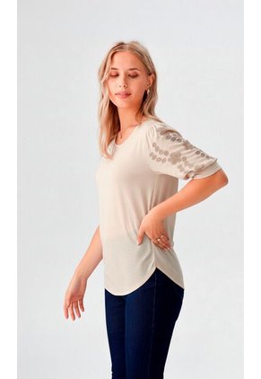 Blusa Para Mujer Manga Corta Beige Marca L&H Ref. 1F412708