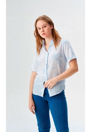 Blusa Para Mujer Manga Corta Azul Claro Marca L&H Ref. 1F412712