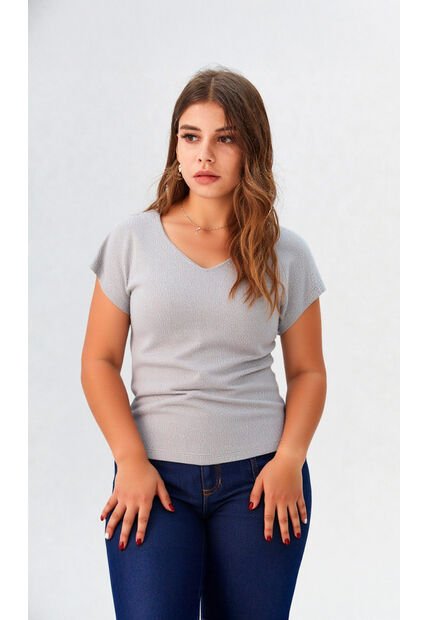 Camiseta Para Mujer Manga Corta Gris Claro Marca L&H Ref. 2J409118