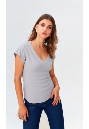 Camiseta Para Mujer Manga Corta Gris Claro Marca L&H Ref. 2J409118