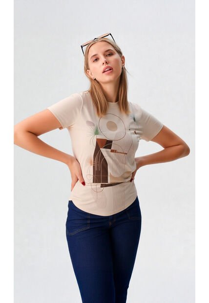 Camiseta Para Mujer Manga Corta Beige Marca L&H Ref. 4R401007