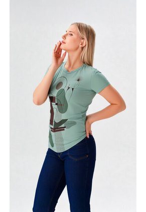 Camiseta Para Mujer Manga Corta Verde Marca L&H Ref. 4R401007