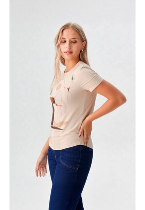 Camiseta Para Mujer Manga Corta Beige Marca L&H Ref. 4R401007