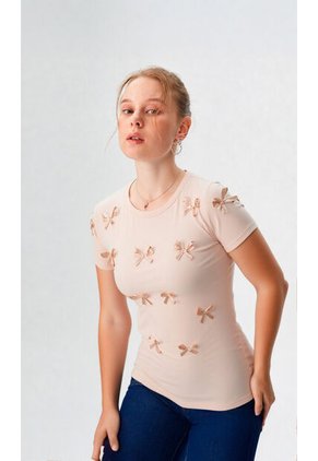 Camiseta Para Mujer Manga Corta Beige Marca L&H Ref. 4R409228