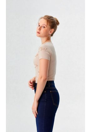 Camiseta Para Mujer Manga Corta Beige Marca L&H Ref. 4R409228