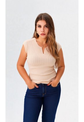 Camiseta Para Mujer Manga Corta Beige Marca L&H Ref. 4R409230