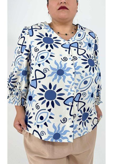 Blusa Para Mujer. Manga 3/4 Azul Marca L&H