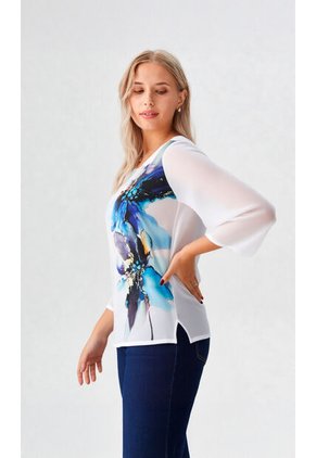 Blusa Para Mujer Manga 3/4 Azul Marca L&H Ref. 4R412131