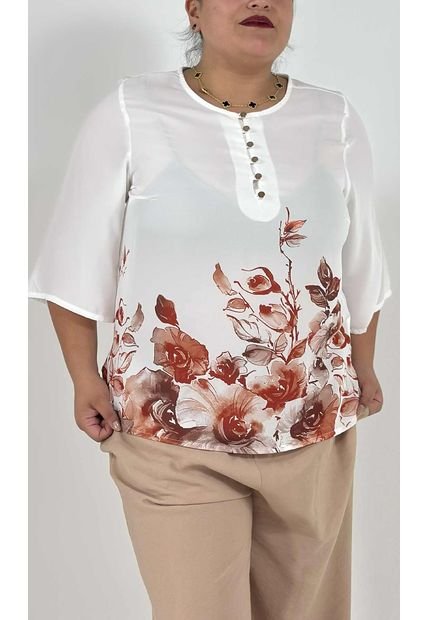Blusa Para Mujer. Manga 3/4 Terracota Marca L&H