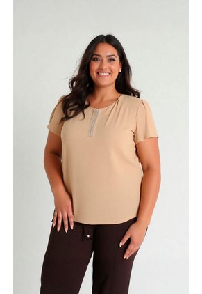 Blusa Para Mujer. Manga Corta Taupe Marca L&H