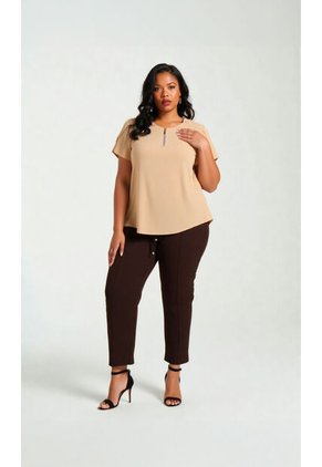 Blusa Para Mujer. Manga Corta Taupe Marca L&H