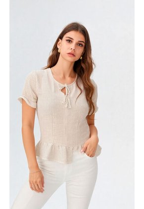 Blusa Para Mujer Manga Corta Beige Marca L&H Ref. 1F412670