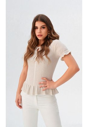 Blusa Para Mujer Manga Corta Beige Marca L&H Ref. 1F412670