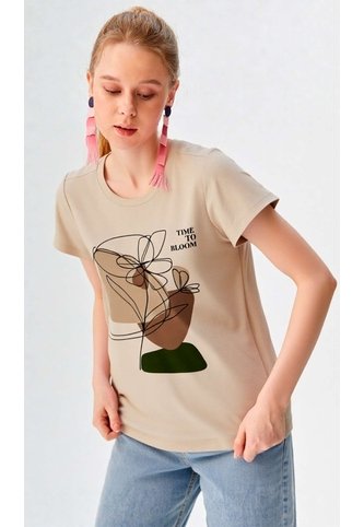 Camiseta Para Mujer Manga Corta Beige Marca L&H Ref. 4R409234 L&H