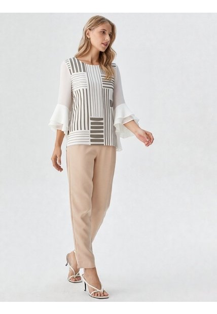 Blusa Para Mujer Manga 3/4 Beige Marca L&H Ref. 4R412134