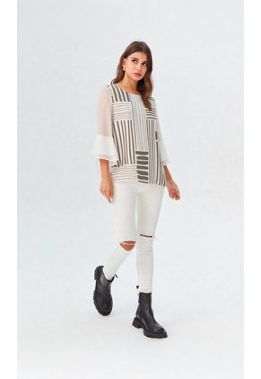 Blusa Para Mujer Manga 3/4 Beige Marca L&H Ref. 4R412134