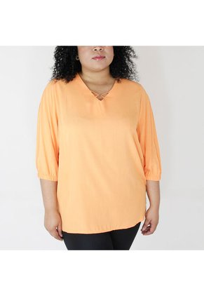 Blusa Para Mujer. Manga 3/4 Naranja Marca L&H