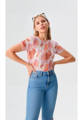 Blusa Para Mujer Manga Corta Coral Marca L&H Ref. 5P412245