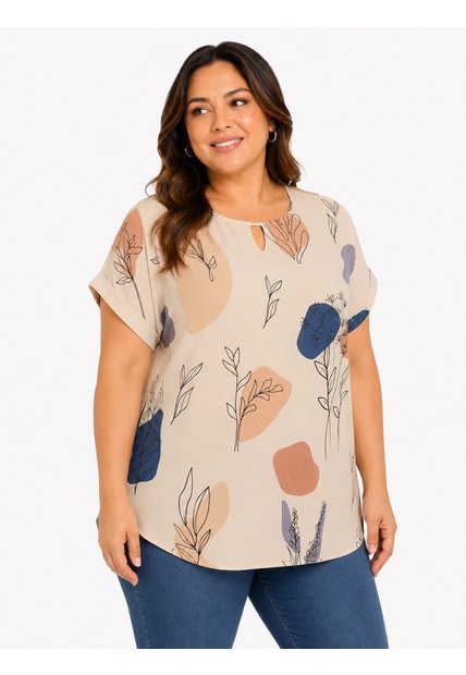 Blusa Para Mujer. Manga Corta Beige Marca L&H Ref. 4R612037