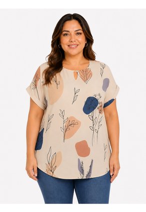 Blusa Para Mujer. Manga Corta Beige Marca L&H Ref. 4R612037