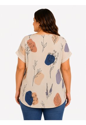 Blusa Para Mujer. Manga Corta Beige Marca L&H Ref. 4R612037