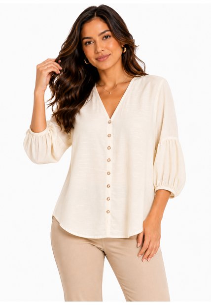 Blusa Para Mujer Manga 3/4 Amarillo Marca L&H Ref. 4R412133