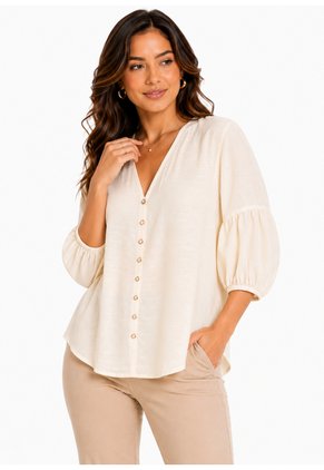 Blusa Para Mujer Manga 3/4 Amarillo Marca L&H Ref. 4R412133