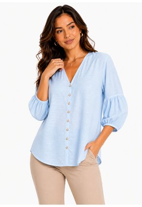 Blusa Para Mujer Manga 3/4 Azul Marca L&H Ref. 4R412133