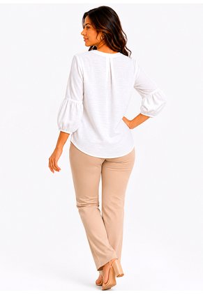 Blusa Para Mujer Manga 3/4 Blanco Marca L&H Ref. 4R412133