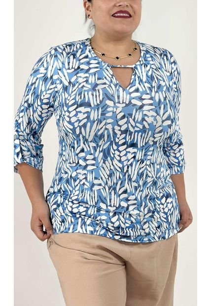 Camiseta Para Mujer. Manga 3/4 Azul Marca L&H