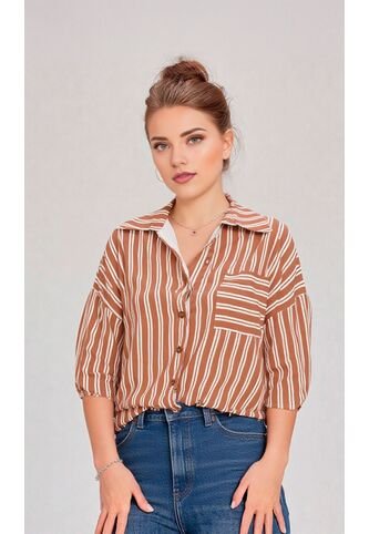 Blusa Para Mujer Manga Corta Cafe Marca L&H Ref. 2J412278 L&H