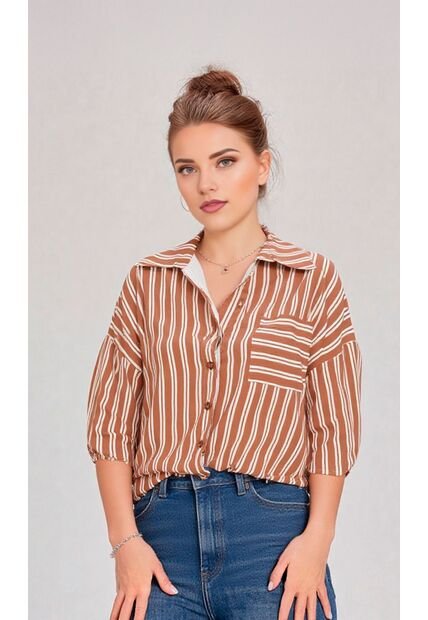 Blusa Para Mujer Manga Corta Cafe Marca L&H Ref. 2J412278