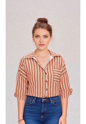 Blusa Para Mujer Manga Corta Cafe Marca L&H Ref. 2J412278