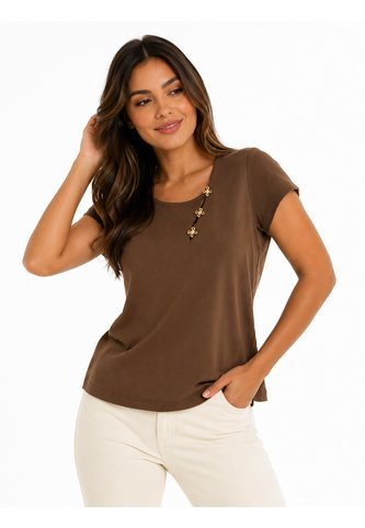 Camiseta Para Mujer Manga Corta Cafe Marca L&H Ref. 4R409243 L&H