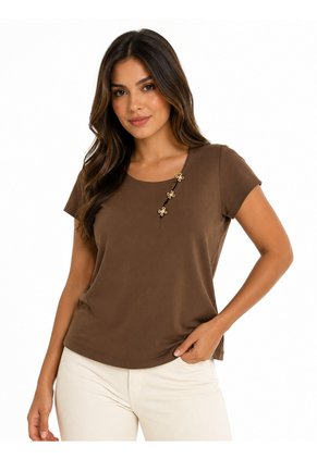 Camiseta Para Mujer Manga Corta Cafe Marca L&H Ref. 4R409243