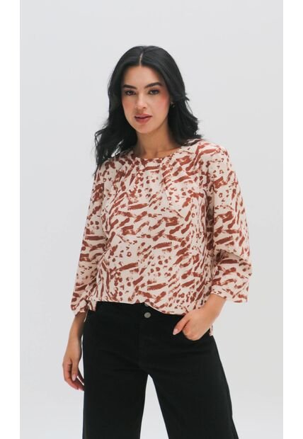 Blusa Para Mujer Manga 3/4 Taupe Marca L&H Ref. 5P412258