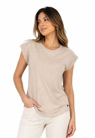 Camiseta Para Mujer Manga Corta Beige Marca L&H Ref. 4R409241 L&H