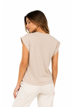 Camiseta Para Mujer Manga Corta Beige Marca L&H Ref. 4R409241