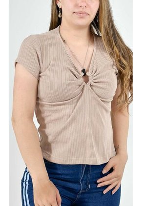 Camiseta Para Mujer Manga Corta Taupe Marca L&H Ref. 4R409215