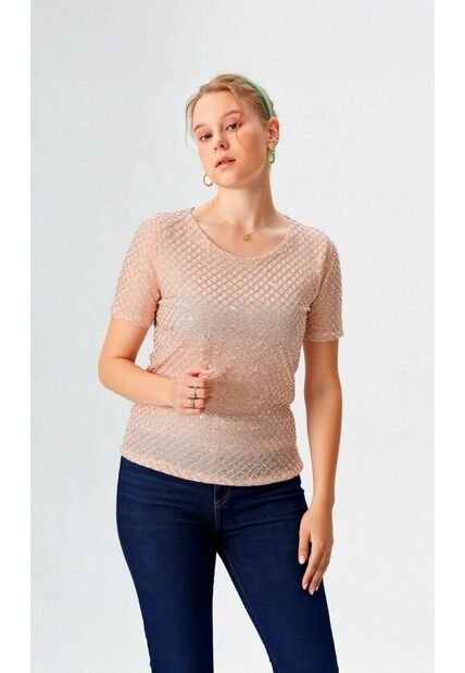 Camiseta Para Mujer Manga Corta Beige Marca L&H Ref. 2J409117