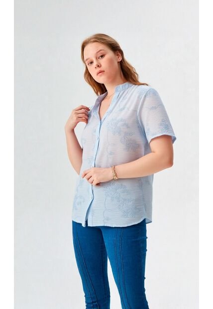 Blusa Para Mujer Manga Corta Azul Claro Marca L&H Ref. 1F412712
