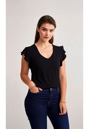 Blusa Para Mujer Manga Sisa Negro Marca L&H Ref. 4R412130
