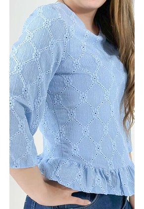 Blusa Para Mujer Manga 3/4 Azul Claro Marca L&H Ref. 1F412639