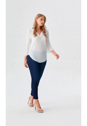 Blusa Para Mujer Manga 3/4 Blanco Marca L&H Ref. 1F412693