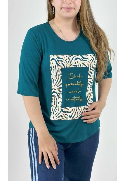 Camiseta Para Mujer Manga 3/4 Verde Marca L&H