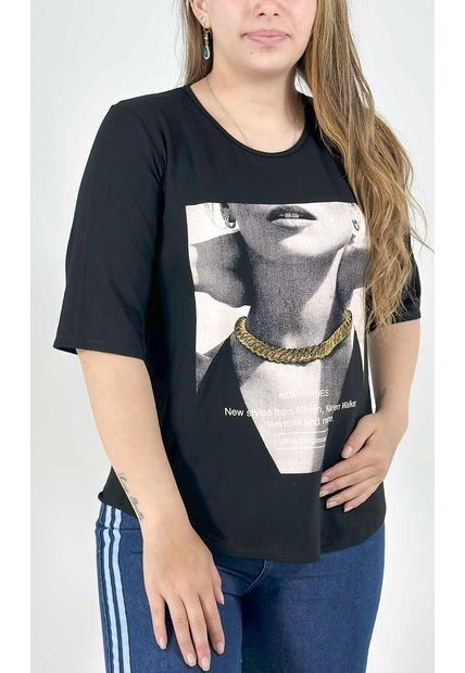 Camiseta Para Mujer Manga 3/4 Negro Marca L&H