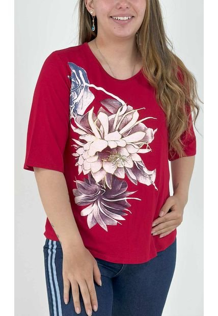 Camiseta Para Mujer Manga 3/4 Rojo Marca L&H
