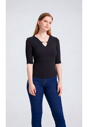 Camiseta Para Mujer Manga 3/4 Negro Marca L&H Ref. 4R409232